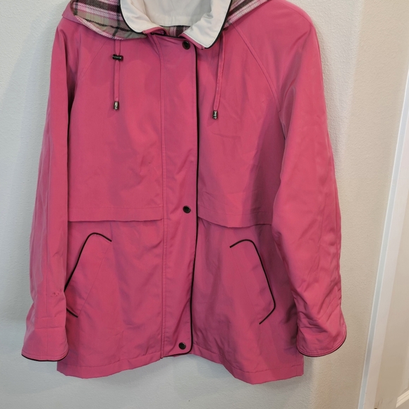 Vintage Liz Claiborne Pink Hooded Coat Jacket Plaid Lining Womens Large NEW - Picture 3 of 16